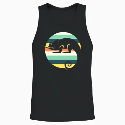 Vintage Retro Sunset Chameleon Unisex Tank Top - Black