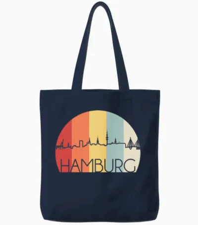 Hamburg Skyline Retro Tote Bags - Navy