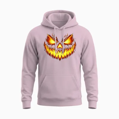 Scary Jack O Lantern Carved Pumpkin Face Halloween Costume Unisex Hoodie - Light Pink
