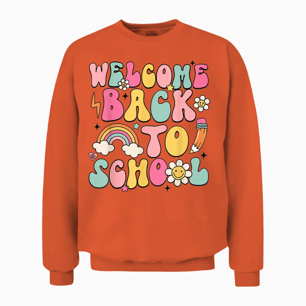 Retro Welcome Back to School Teacher Appreciation Boys Girls Unisex Sweatshirt in Orange