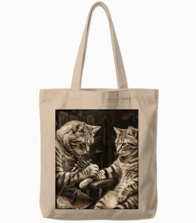 Chat Tatouage Chat Drôle Meme Encres Kitty Humour Tatoueur Artiste Tote Bags - Natural