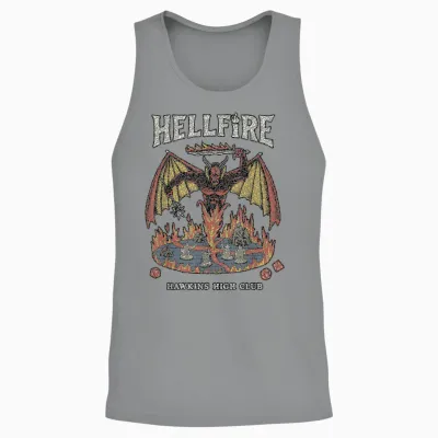 Stranger Things Vintage Hawkins High Hellfire T-Shirt, Black, S Unisex Tank Top - Sport Grey