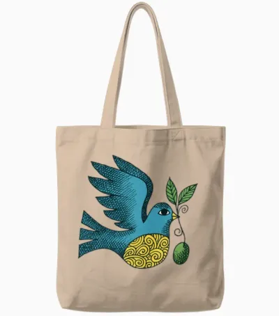 Retro Dove of Peace Tote Bags - Natural