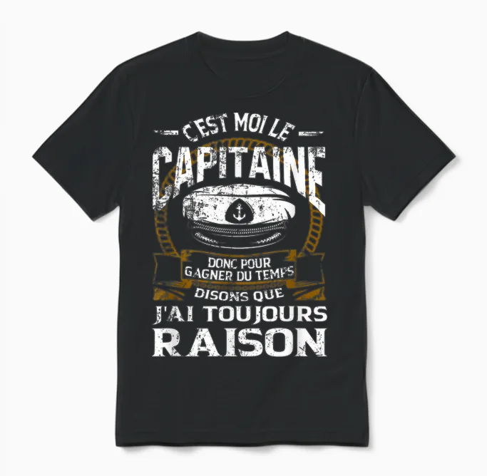 Captain Men's Boat Motor Gift T-Shirt, Black Unisex T-Shirt in Black
