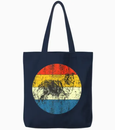 Vintage Dog Retro Sunset Tote Bags - Navy
