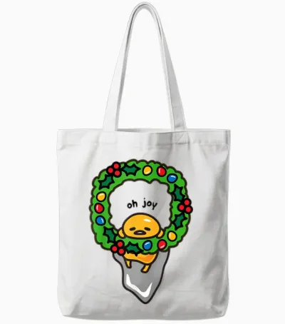 Gudetama Christmas Wreath Tote Bags - White