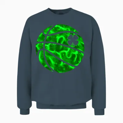 Basketball Shamrock Lucky Clover Irish St Patrick's Day Boys Unisex Sweatshirt - Dark Heather