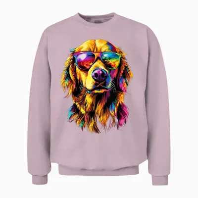 Golden Retriever with Sunglasses Dog Motif I Love Dogs T-Shirt, Black, S Unisex Sweatshirt - Light Pink