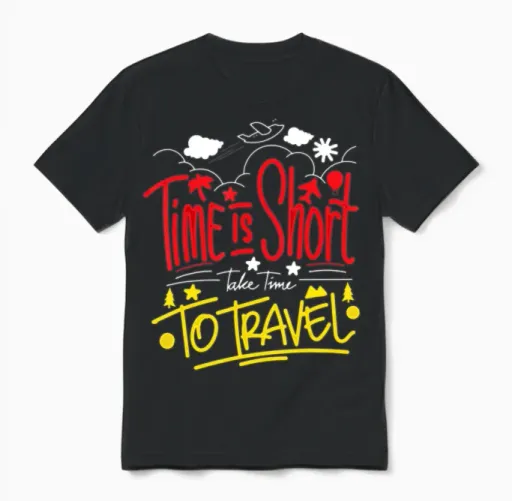 Time Is Short Take Time to Travel Funny Travelers Unisex T-Shirt in Black