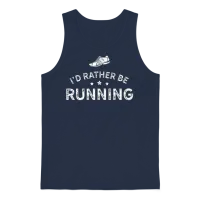 Running Design Id Rather Be Running White Cross Country Fitness Funny Gift Unisex Tank Top - Navy – 1