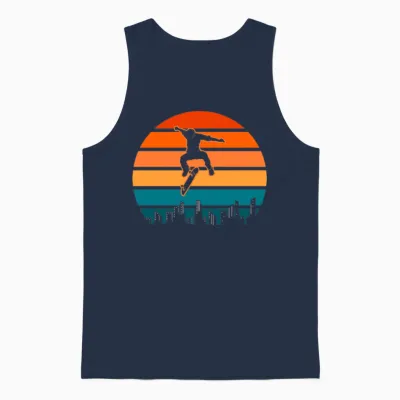 Boy Skater Retro Skateboarding Unisex Tank Top - Navy