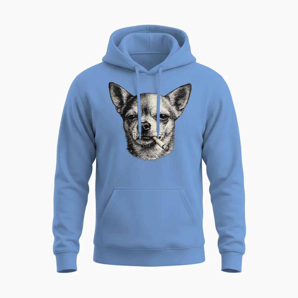 Hund Raucht Zigarette Lustig Chihuahua Meme Unisex Hoodie in Carolina Blue