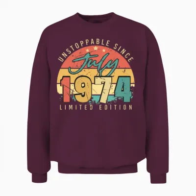 Vintage July 1974 Unisex Sweatshirt - Maroon
