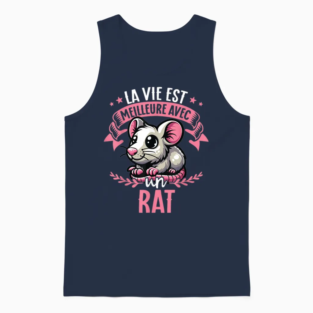 Life Is Better with a Rat - Sweet Rat T-Shirt, Black, S Unisex Tank Top in Navy