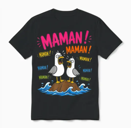Motif Mouette Drôle Maman Meme Oiseaux Criant Maman Unisex T-Shirt in Black