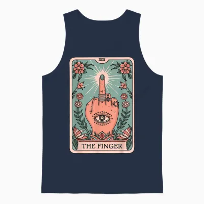 Tarot Card the Finger Graphic Vintage Gothic Art Middle Finger T-Shirt, Black Unisex Tank Top - Navy