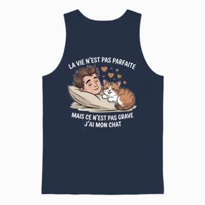La Vie N'est Pas Parfaite Mais Heureusement J'ai Mon Chat Manche Longue Unisex Tank Top - Navy