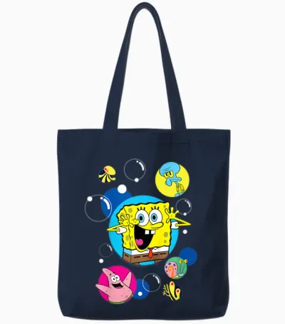Spongebob Squarepants and Co in Bubbles Kids T-Shirt, Black, 2 Tote Bags - Navy