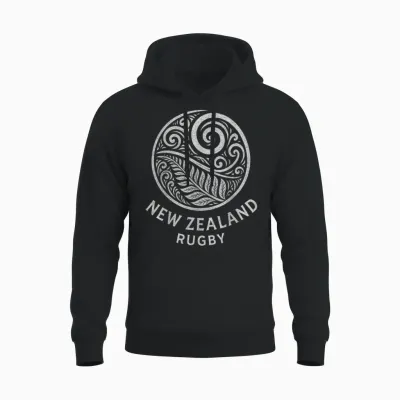New Zealand Rugby Maori Silver Fern Unisex Hoodie - Black