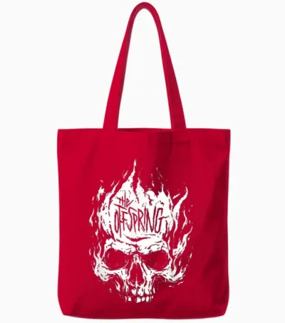 The Offspring Official White Skull Logo T-Shirt, Black Tote Bags - Red