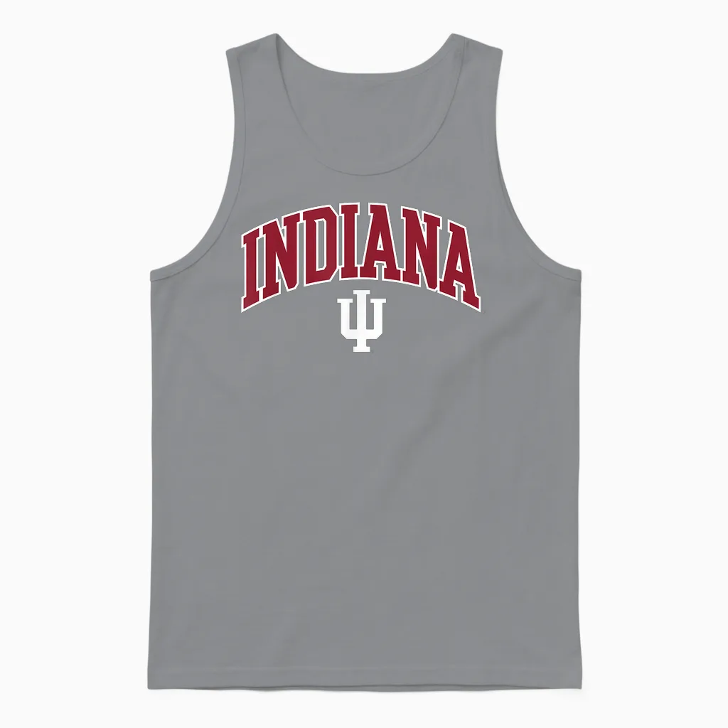 Indiana Hoosiers Arch Over Logo Officially Licensed Unisex Tank Top in Sport Grey