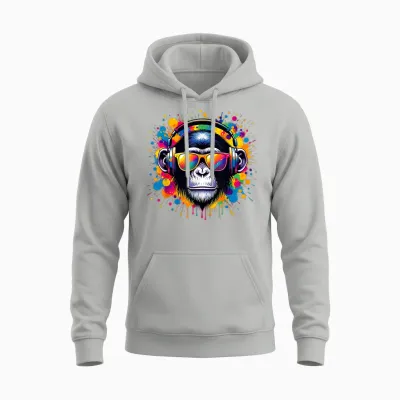 Dj Affen Monkey Mit Kopfhörer Und Sonnenbrille Herren Jungen Unisex Hoodie - Ash