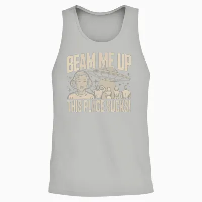 Beam Me Up This Place Sucks Retro-Raumschiff Funny Unisex Tank Top - Ash