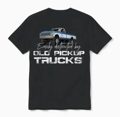 Easily Distracted by Old Pickup Trucks Shirt for Men Retro Unisex T-Shirt - Black