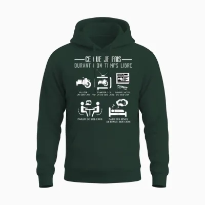 Side-Car Free Time Funny Quote Humour Passion T-Shirt, Black, S Unisex Hoodie - Forest