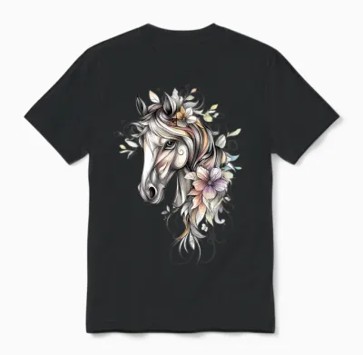 Tête De Cheval Et Fleurs - Chevaux Unisex T-Shirt - Black
