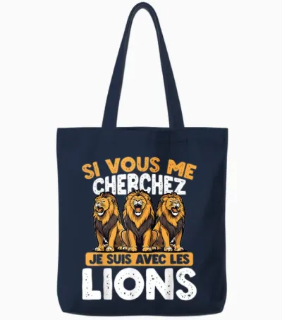 If You Are Looking for Me I Am with the Lions T-Shirt, Black, S Tote Bags - Navy