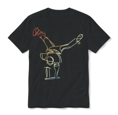 Vintage Break Dancer Sketch Unisex T-Shirt - Black