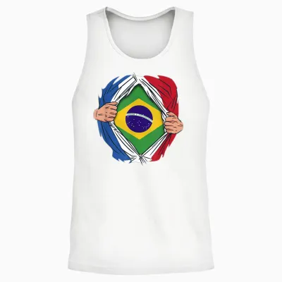 Super Hero Brazilian French Flag Brazil France Unisex Tank Top - White