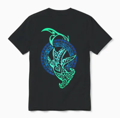 Shark Tribal Hawaiian Sun Polynesian Hawaiian Maori Cool Unisex T-Shirt - Black
