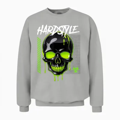 Hardstyle Rave Outfit Grüner Acid Skull Retro Unisex Sweatshirt - Ash