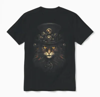 Steampunk Cat T-Shirt, Black Unisex T-Shirt - Black