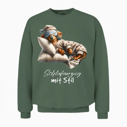 Sleepshirt Pyjamas with Dachshund Style Unisex Sweatshirt - Military Green