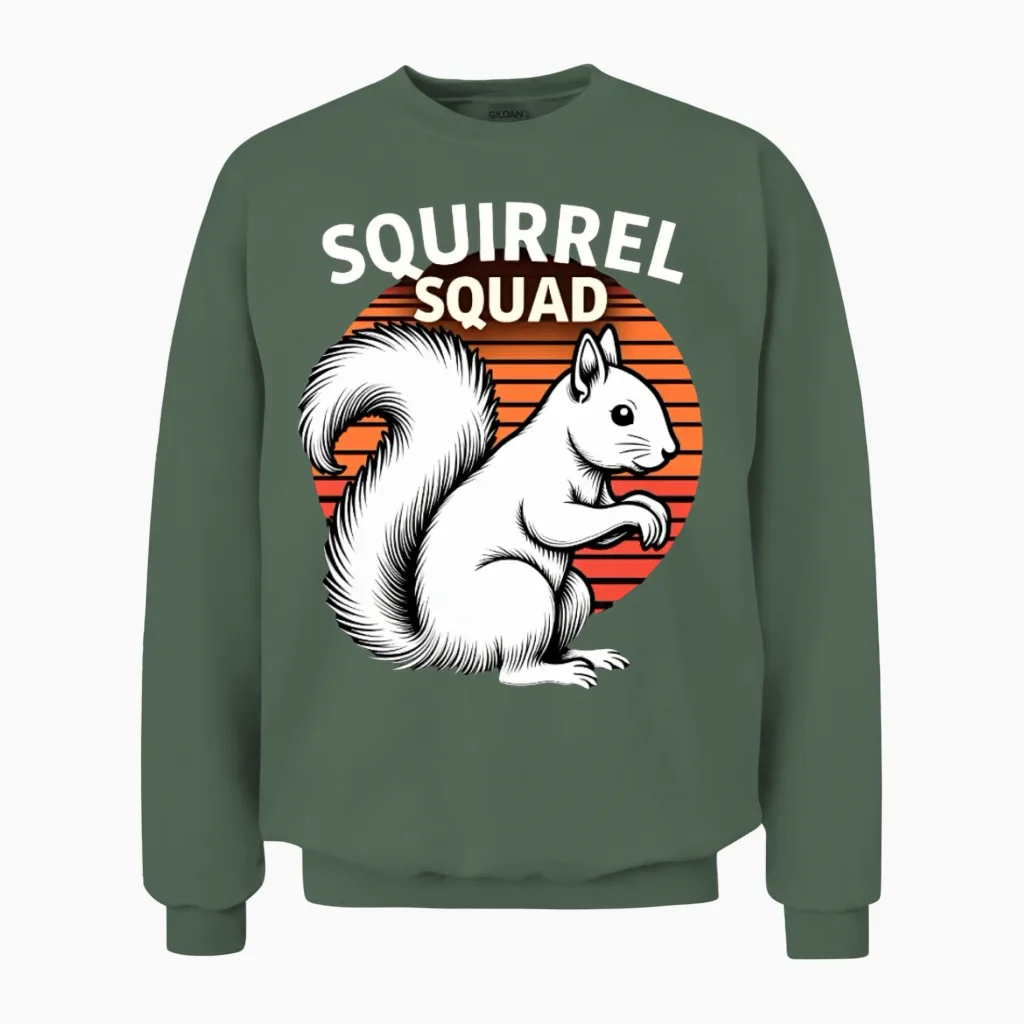 Squirrel Squad Funny Lover Unisex Sweatshirt in Military Green