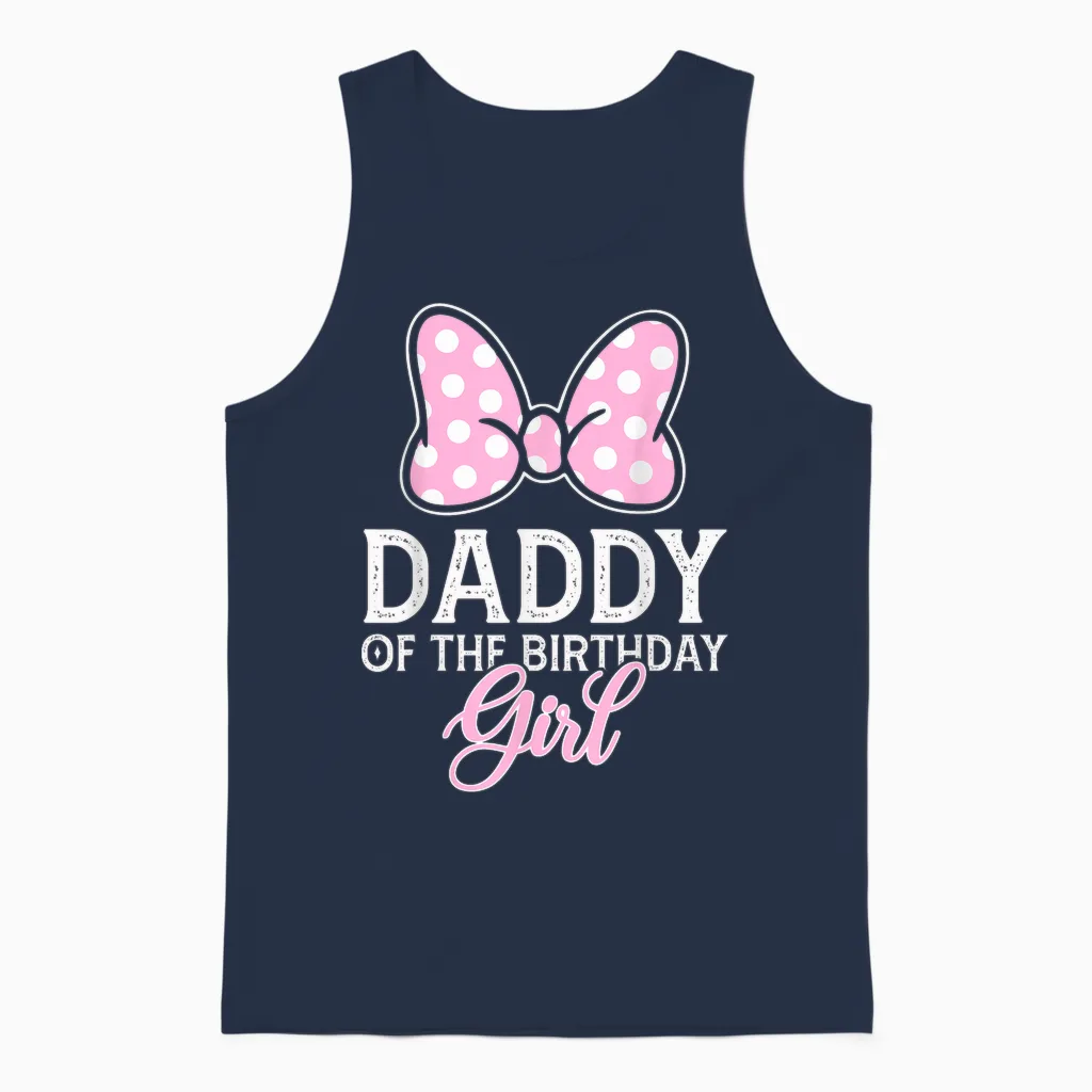 Daddy of the Birthday Girl Cute Pink Bow Family Matching Unisex Tank Top in Navy