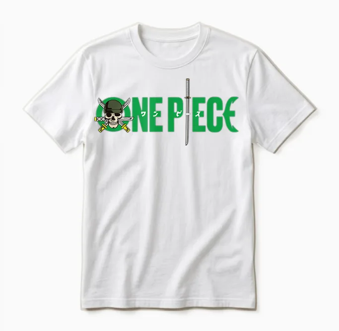 One Piece Graphic Skull Zoro Anime T-Shirt, Black, S Unisex T-Shirt in White