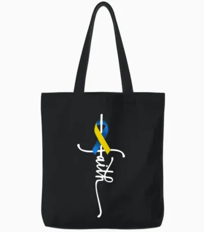 Down Syndrome Faith Down Syndrome Awareness Gifts Tote Bags - Black