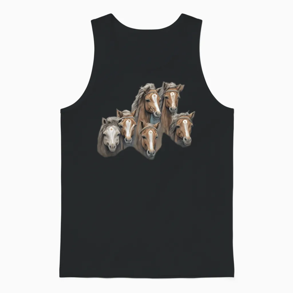 Six Beautiful Horses Horse Lovers Unisex Tank Top in Black
