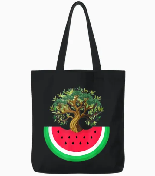 Palestine Watermelon Palestinian Olive Freedom for Palestine T-Shirt, Blue, S Tote Bags in Black