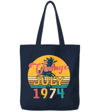 1974 July Vintage with Palm Trees Tote Bags - Navy