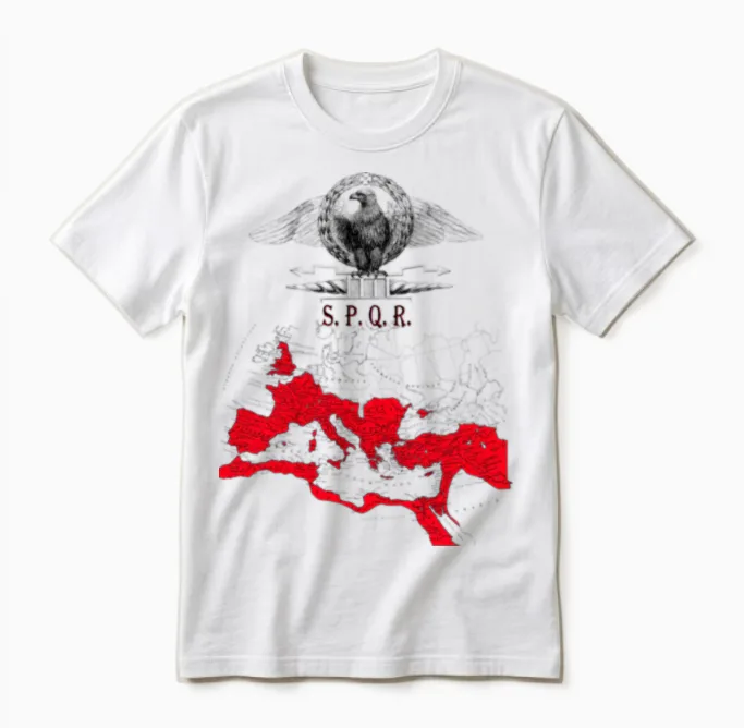 Spqr Banner with Detailed Map of the Roman Empire Unisex T-Shirt in White
