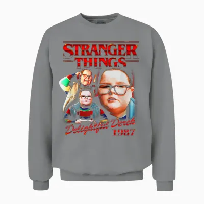 Stranger Things Delightful Derek 1987 Collage Montage Style Unisex Sweatshirt - Sport Grey