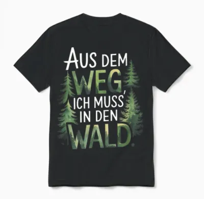 T-Shirt with German Text "aus Dem Weg, Ich Muss' in Den Wald. - Forest Deer Design Unisex T-Shirt - Black