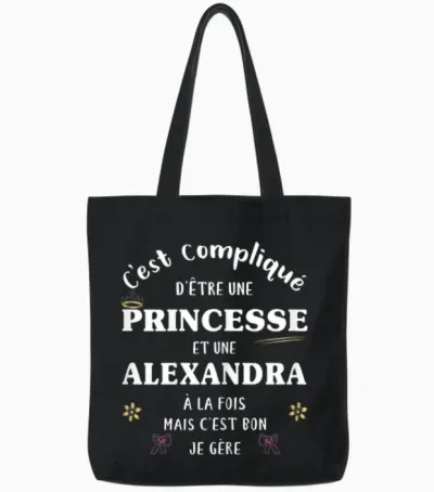 Women's Princess Humor Personalized Gift Alexandra Name T-Shirt, Black, S Tote Bags - Black
