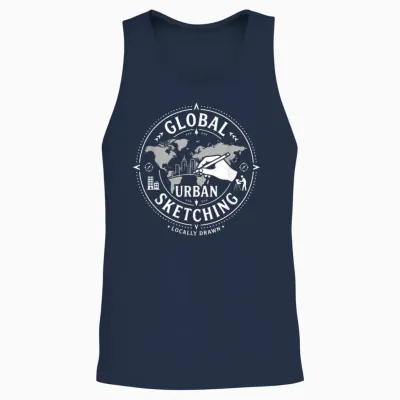 Urban Sketching Artiste Global Ville Drawing Unisex Tank Top - Navy