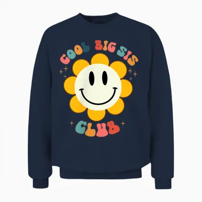 Retro Cool Big Sis Club Floral Big Sister Vorder- Und Rückseite Unisex Sweatshirt - Navy